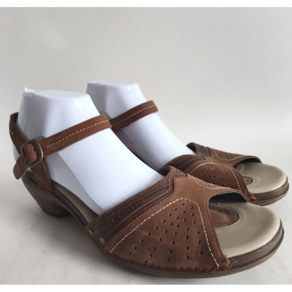 Merrell Women's Sandal Luxe Ankle Strap Bagpipe Brown Leather Open Toe Size 11